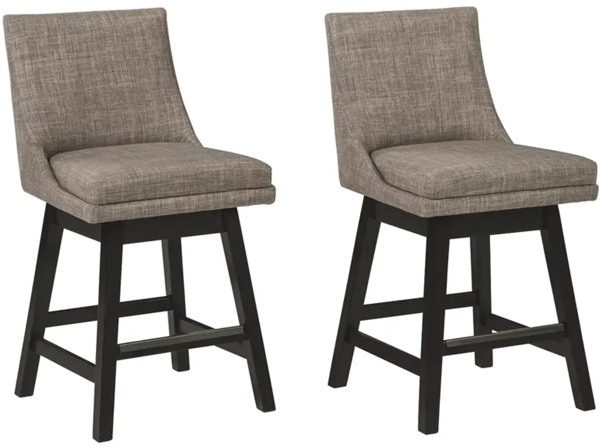 Ashley Contemporary Modern Counter Height Barstools in Brown Linen Fabric with Wooden Base