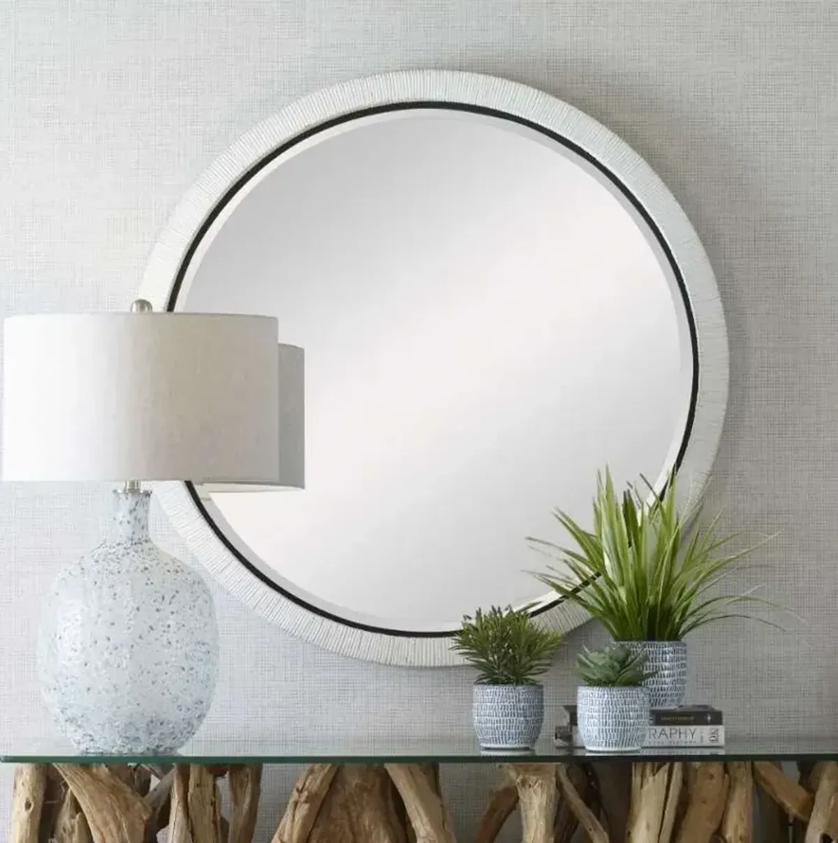 Uttermost Granada Whitewash Round Mirror