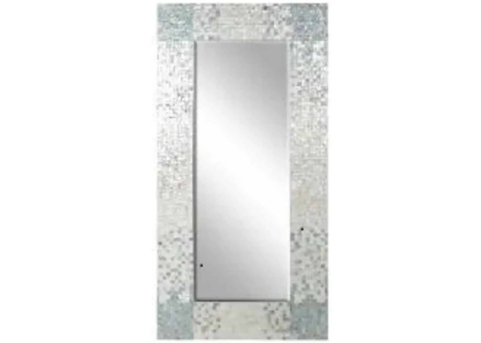 UMA Home Decor Cream Mother of Pearl Handmade Wall Mirror with Blue Corners 36"X1"X70"