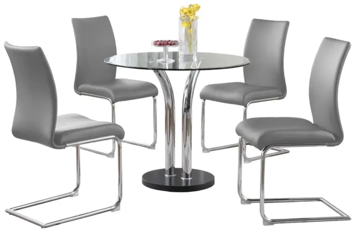 Chintaly Grey Dining Set with Glass Top Bistro Table & 4 Cantilever Side Chairs