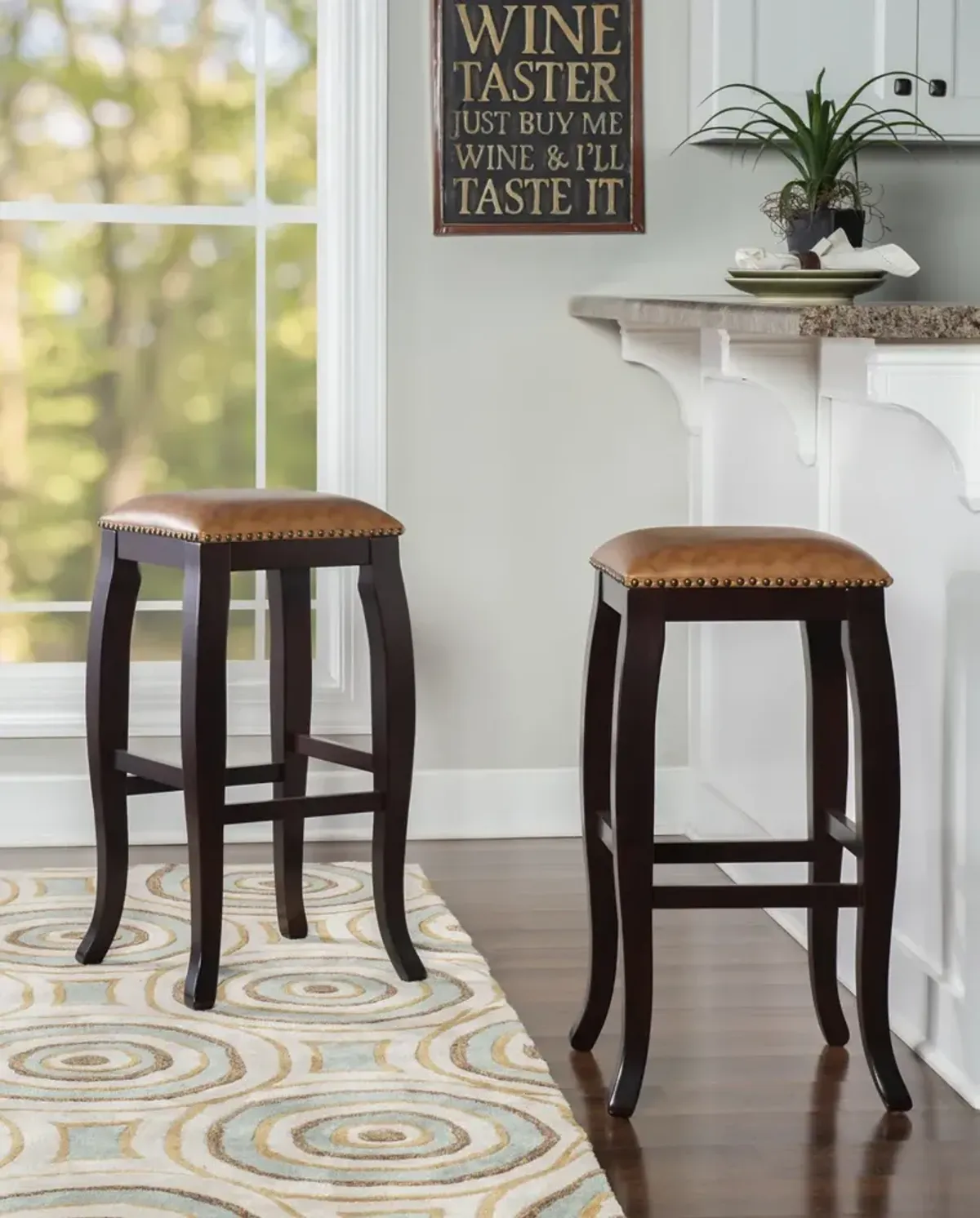 Linon San Francisco Square Top Bar Stool Caramel