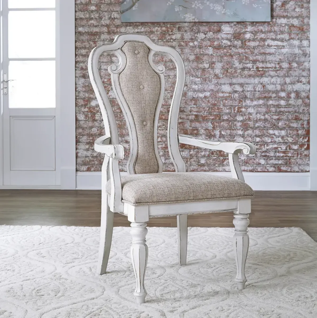 Liberty Furniture Magnolia Manor Antique White Splat Back Upholstered Armchair