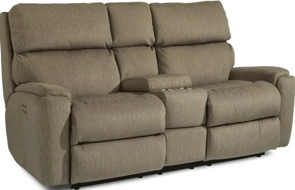 Flexsteel Rio Pewter Power Reclining Loveseat with Console & Power Headrests