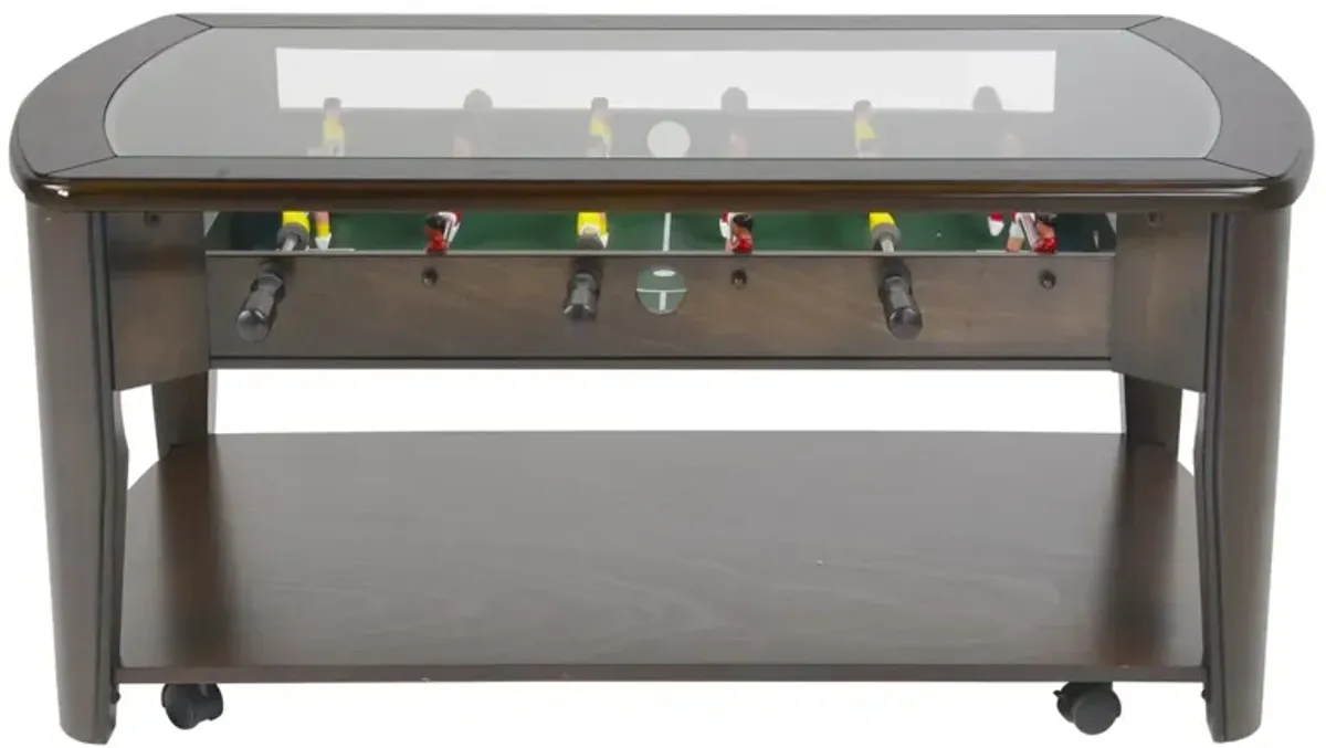 Steve Silver Diletta Tempered Glass Cocktail Table With Foosball In Dark Walnut