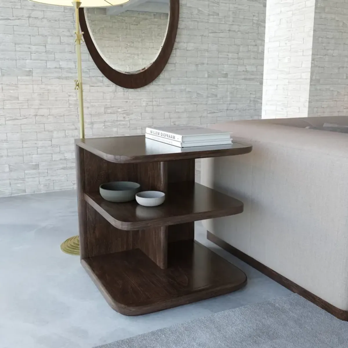 Casa Inspirata Cannello End Table in Brunette Dark Brown Wood Finish