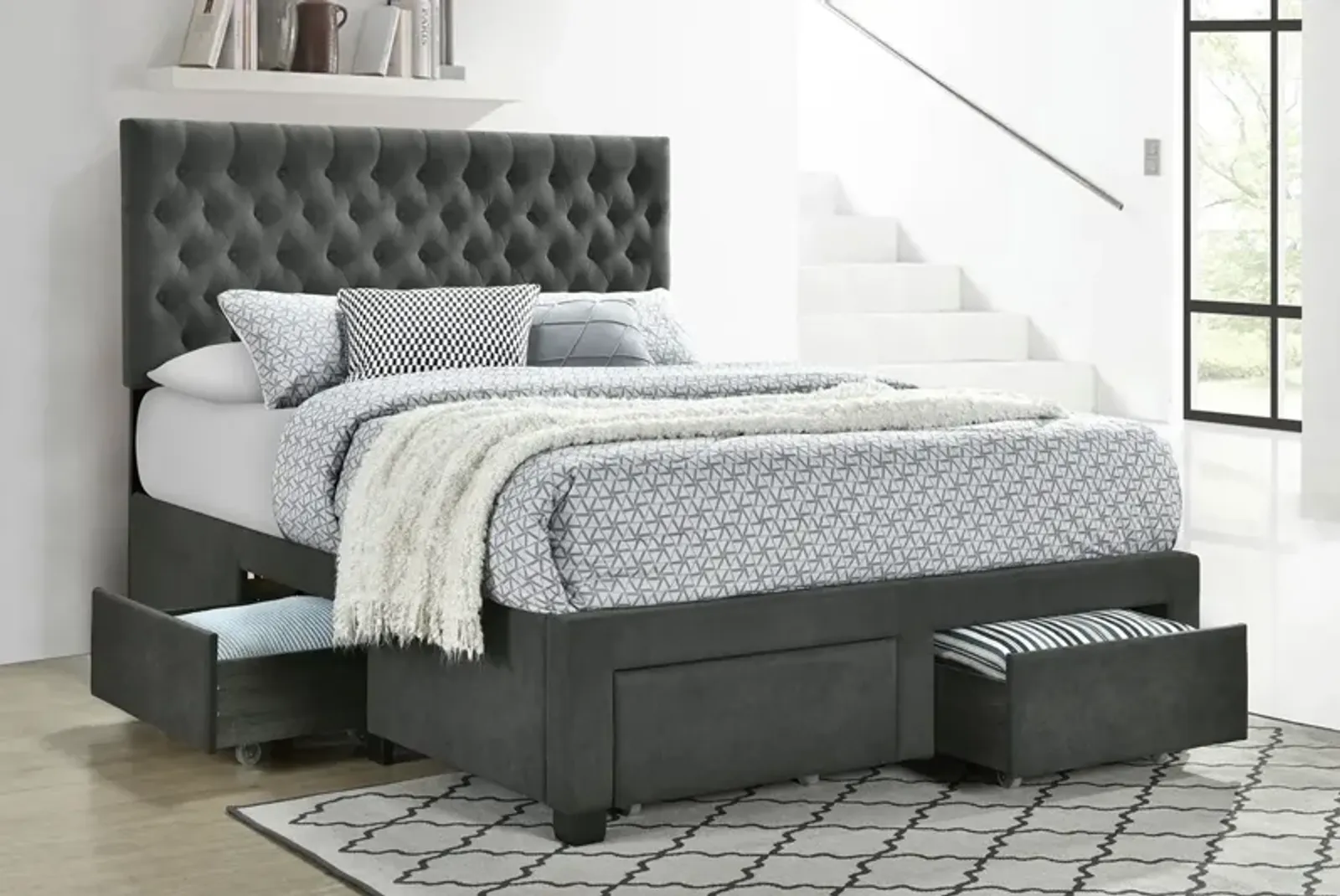 Coaster Soledad Upholstered Queen Storage Panel Bed Grey