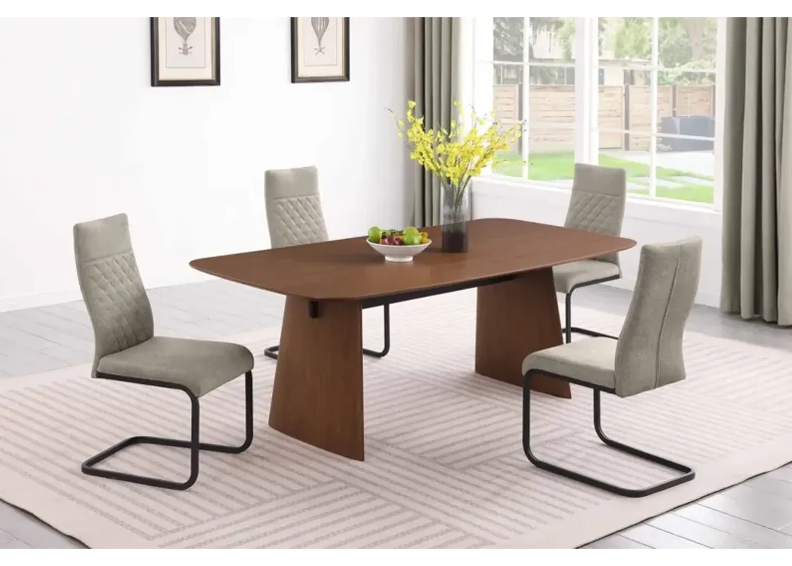 Chintaly Eden Modern Dining Set with All-Wood Table & Cantilever Chairs