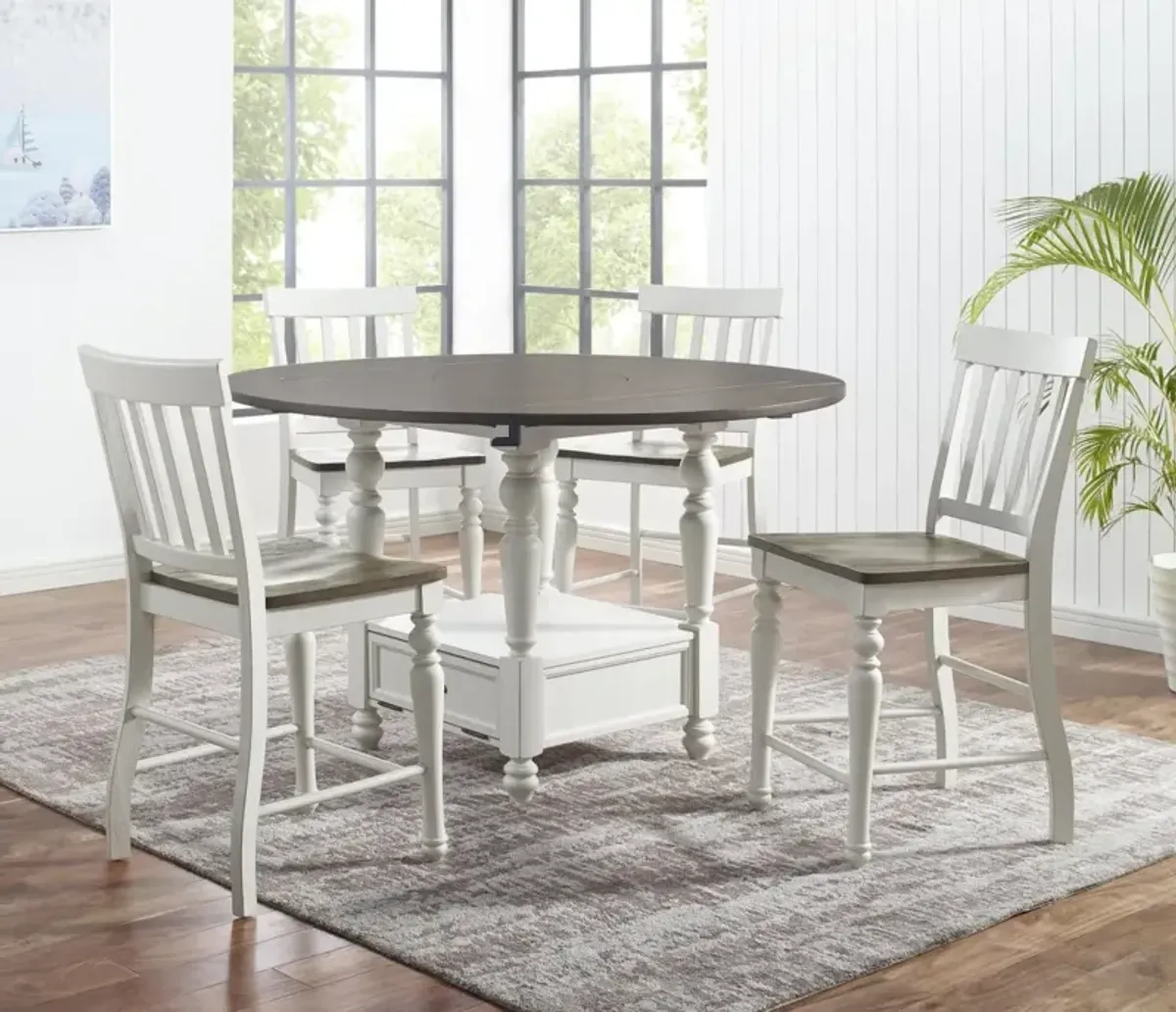 Steve Silver Joanna Round 7-Piece Counter-Height Table & 6 Chairs Set In Ivory & Mocha