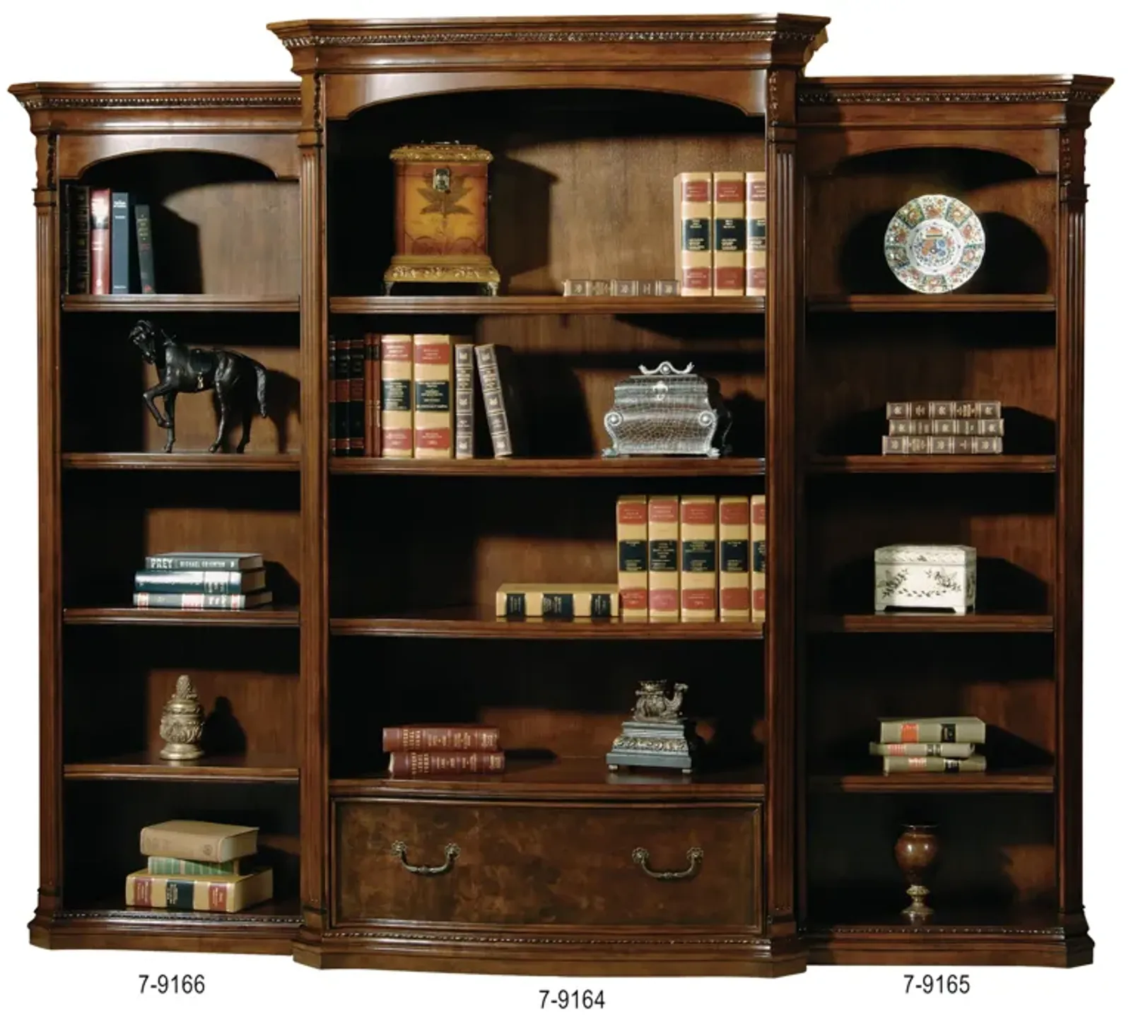 Hekman Classic Mahogany Column Bookcase with Intricate Crown Molding