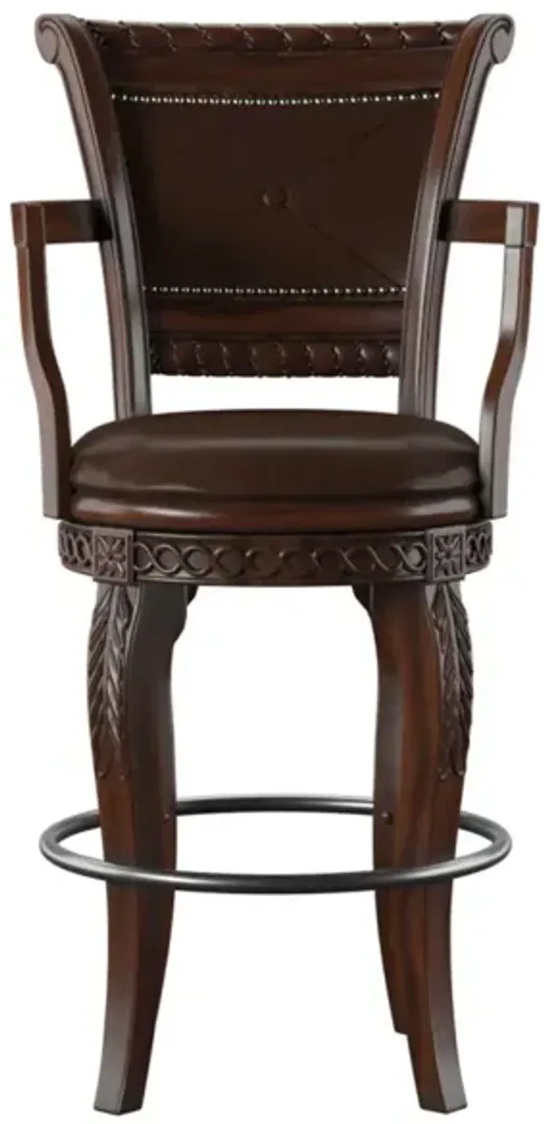 Steve Silver Antoinette Faux-Leatherette 30-Inch Swivel Bar Chair In Warm Brown Cherry