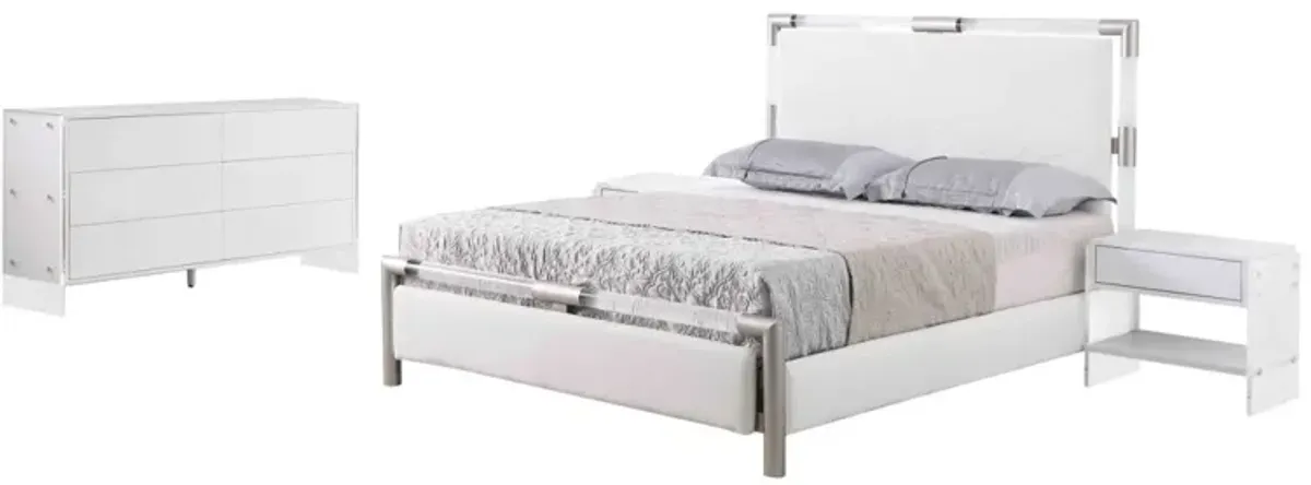 Chintaly Barcelona Upholstered Queen Bed with Solid Acrylic & Brushed Nickel Frame