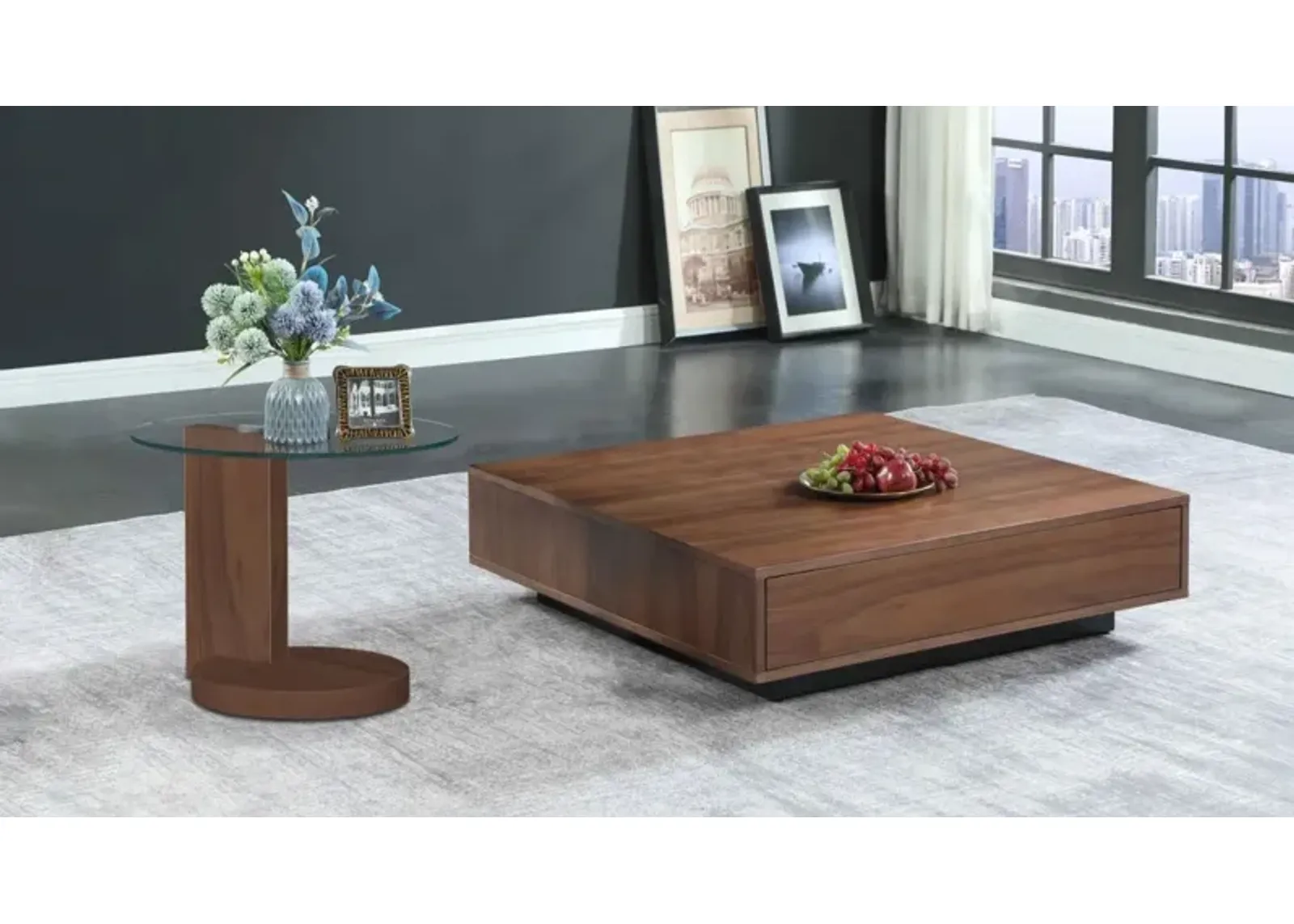 Chintaly Wooden Cocktail Table with Melamine Base & 2-Drawers