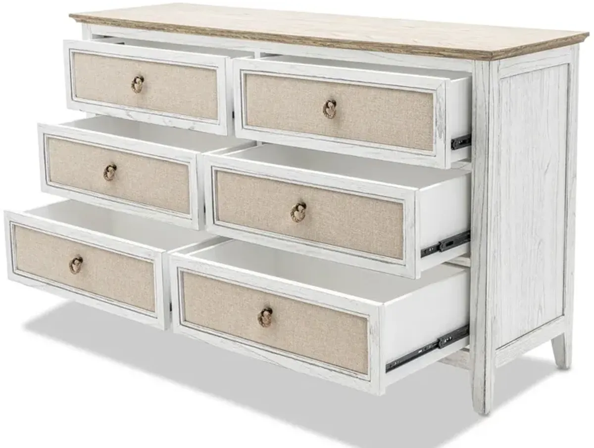 Seawinds Captiva Island 6-Drawer Dresser Beach Sand/Weathered White Finish