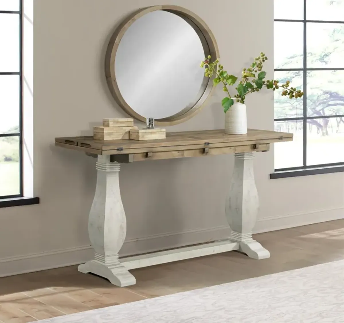 Martin Svensson Napa Pedestal Flip Top Sofa Table in White Stain & Reclaimed Natural