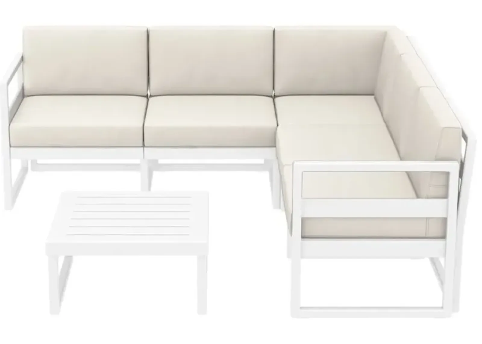 Mykonos Corner Sectional 5-Person White Sunbrella Natural Cushion Outdoor Lounge Set