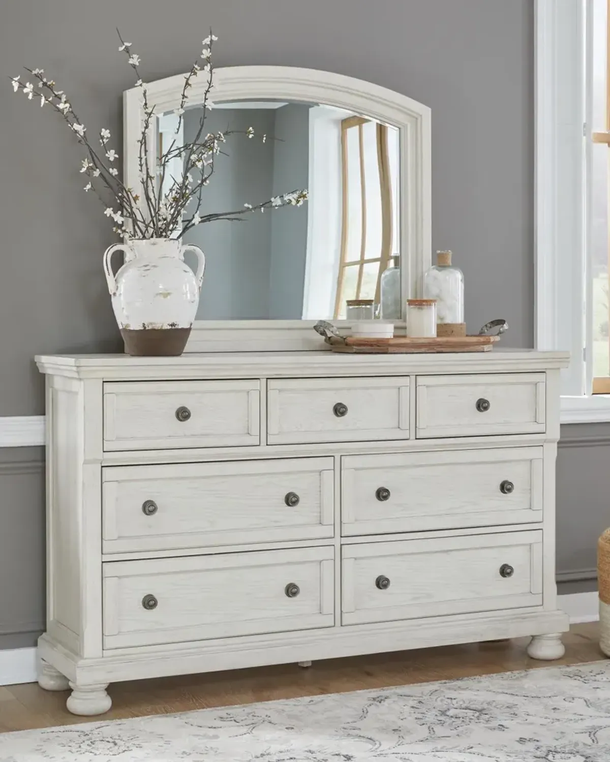 Ashley Robbinsdale Antique White Dresser & Mirror