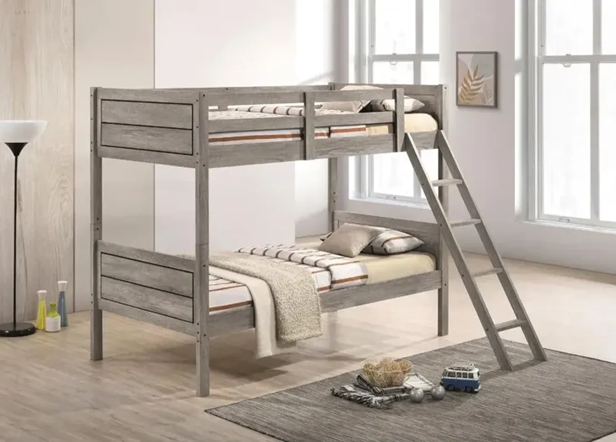 Coaster Ryder Wood Twin Over Twin Bunk Bed Weathered Taupe