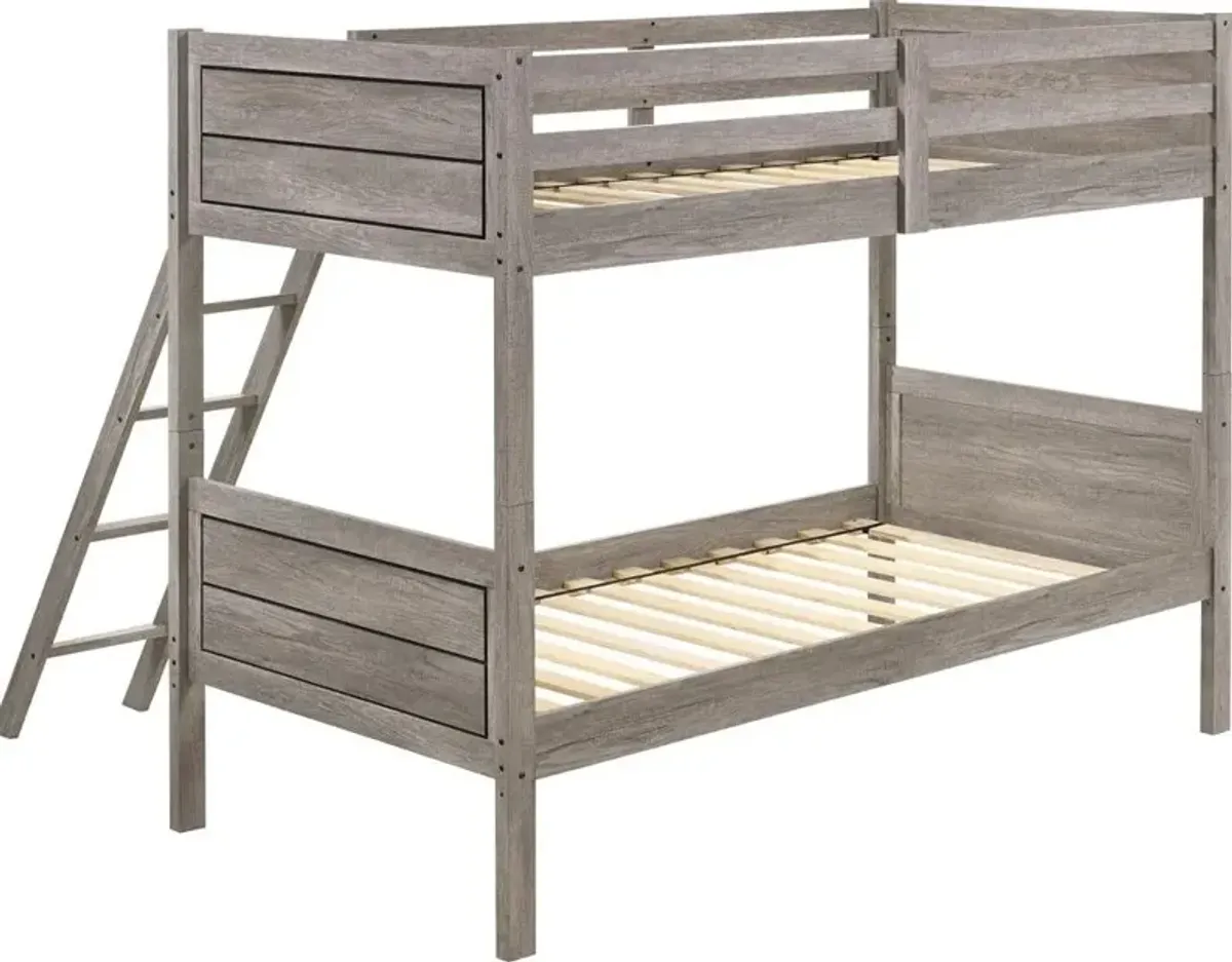 Coaster Ryder Wood Twin Over Twin Bunk Bed Weathered Taupe