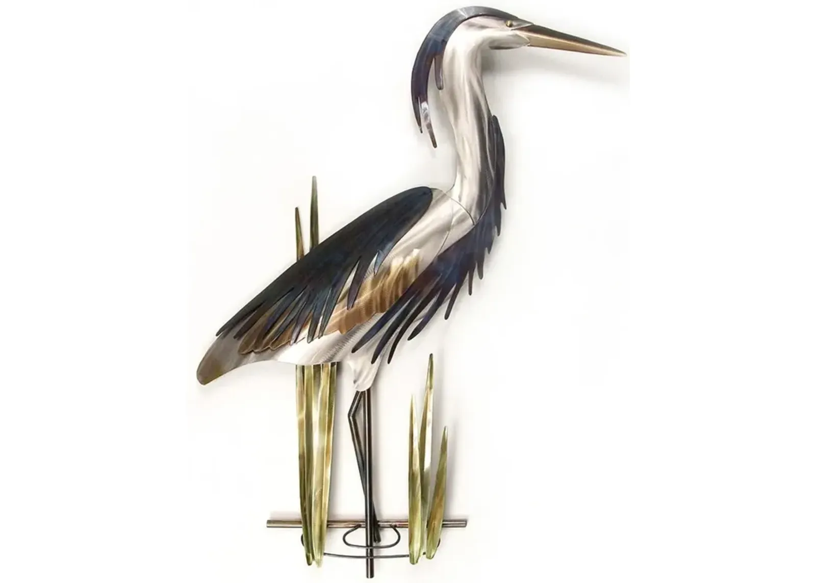 Copper Art Blue Heron Right Facing Metal Wall Art