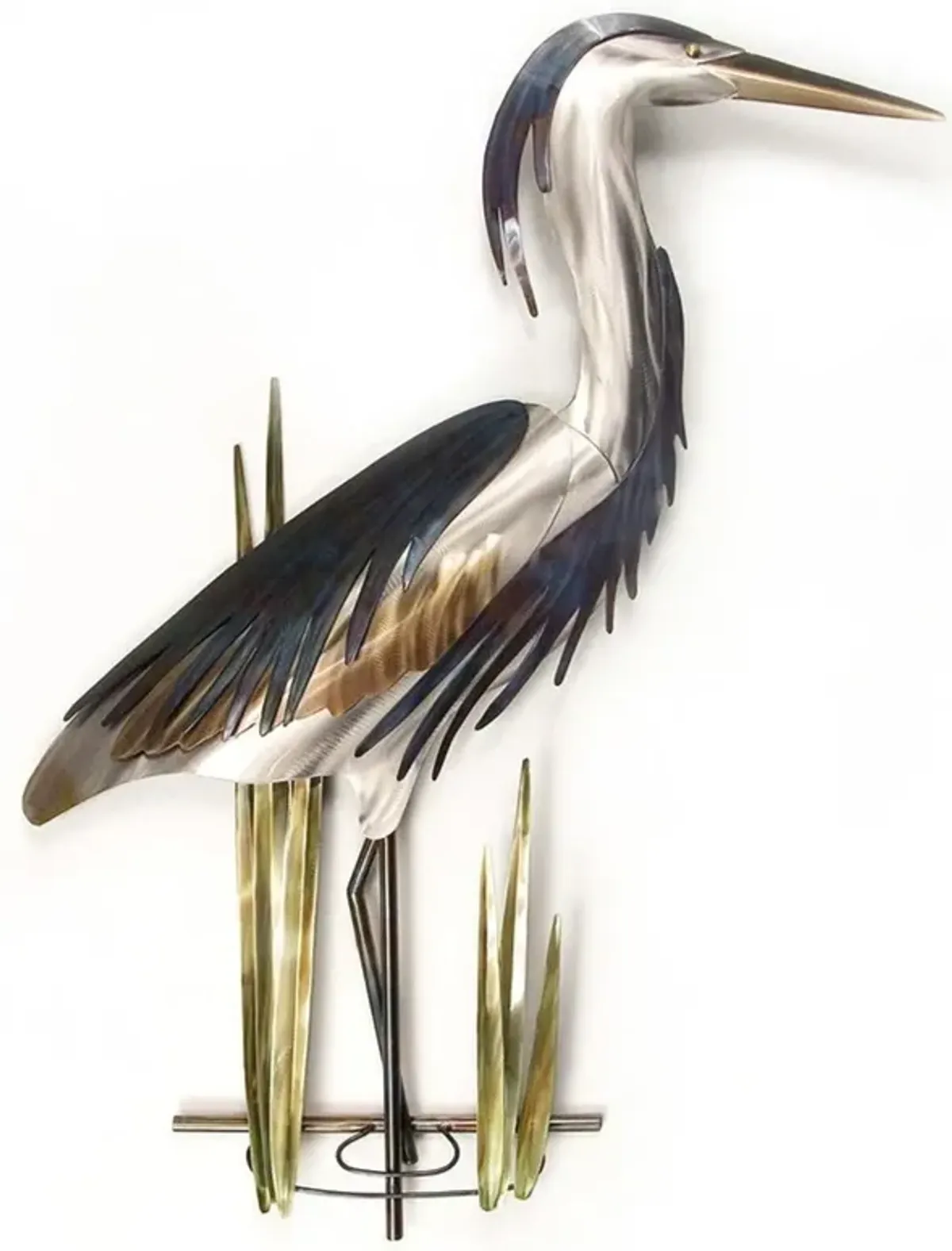 Copper Art Blue Heron Right Facing Metal Wall Art