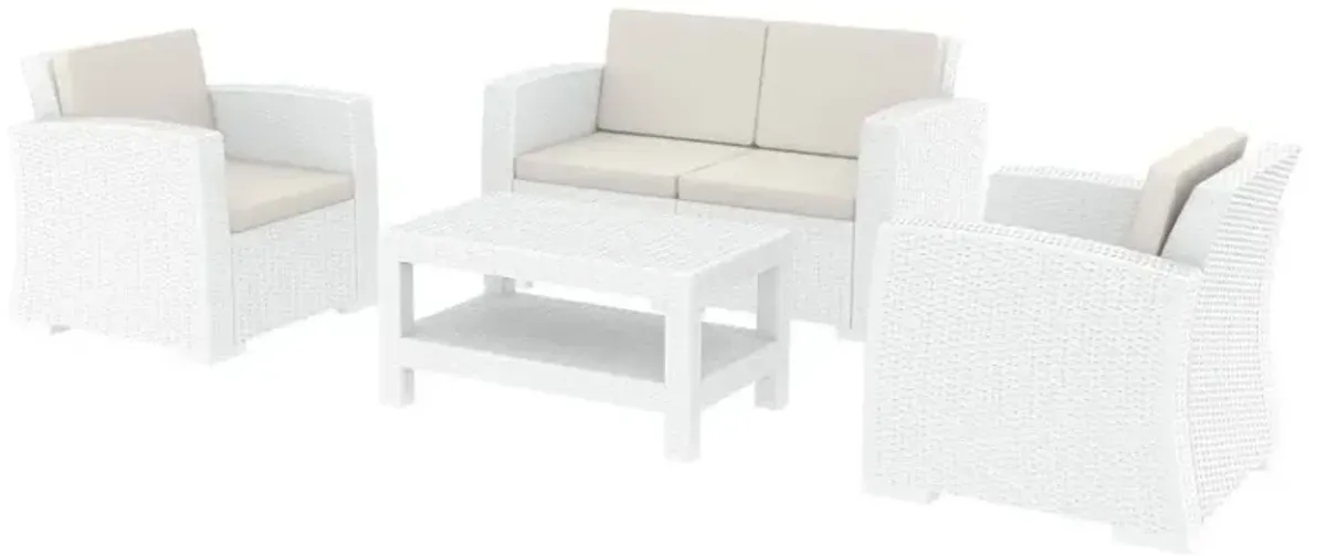 Compamia Monaco Resin 4-Piece White Sunbrella Natural Cushion Outdoor Lounge Set