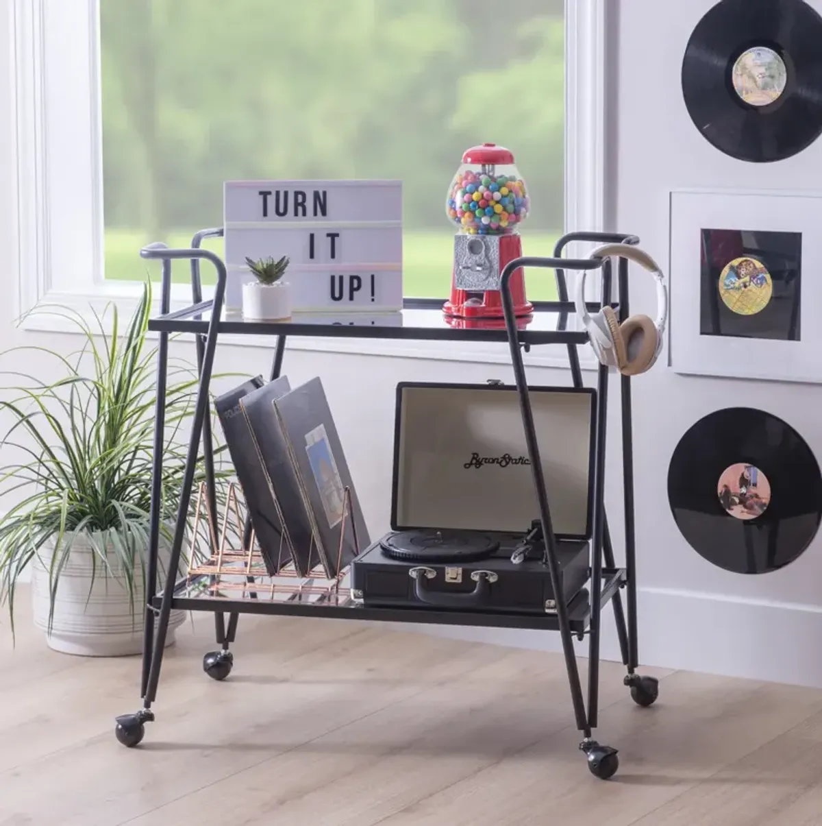 Linon Black Mid Century Bar Cart