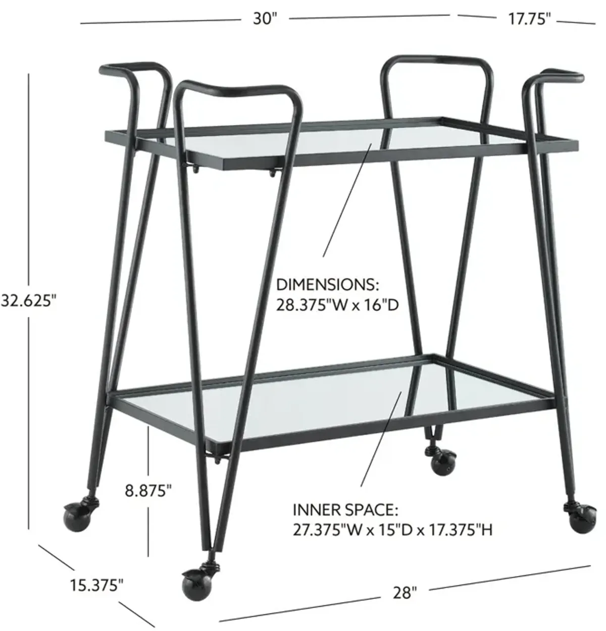 Linon Black Mid Century Bar Cart