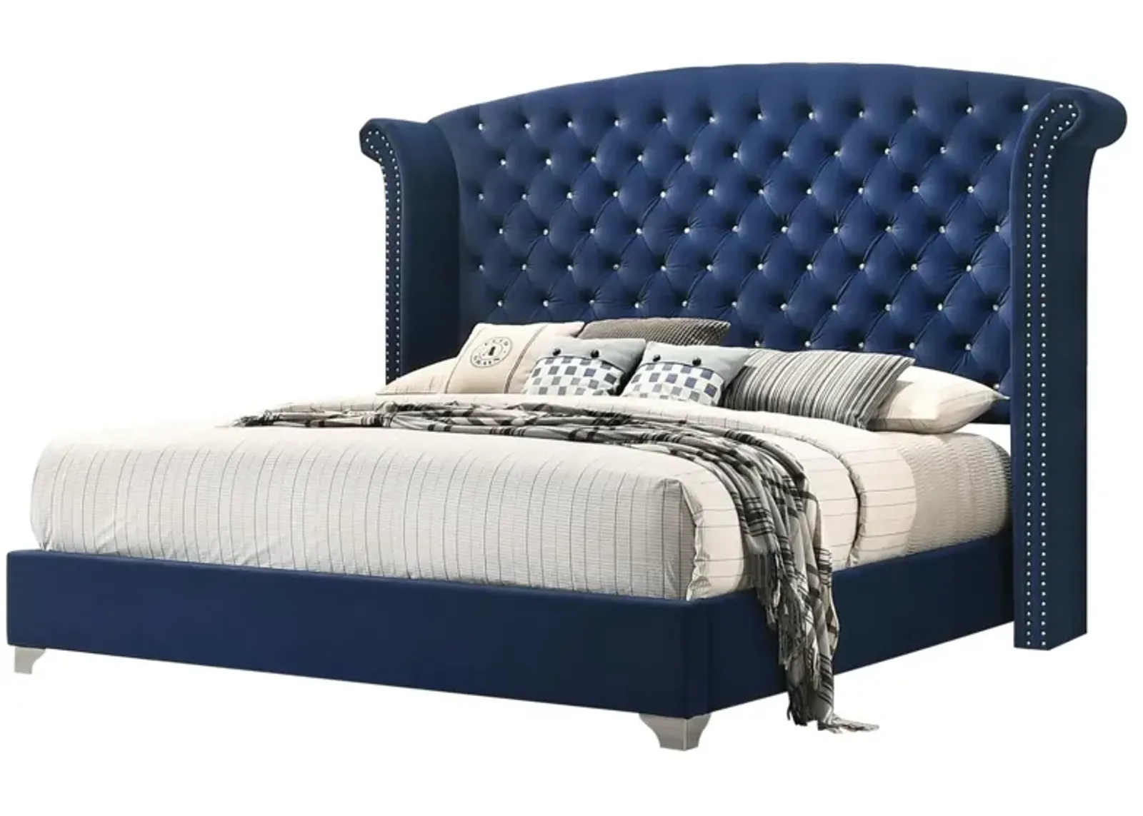 Coaster Melody Upholstered King Wingback Bed Pacific Blue