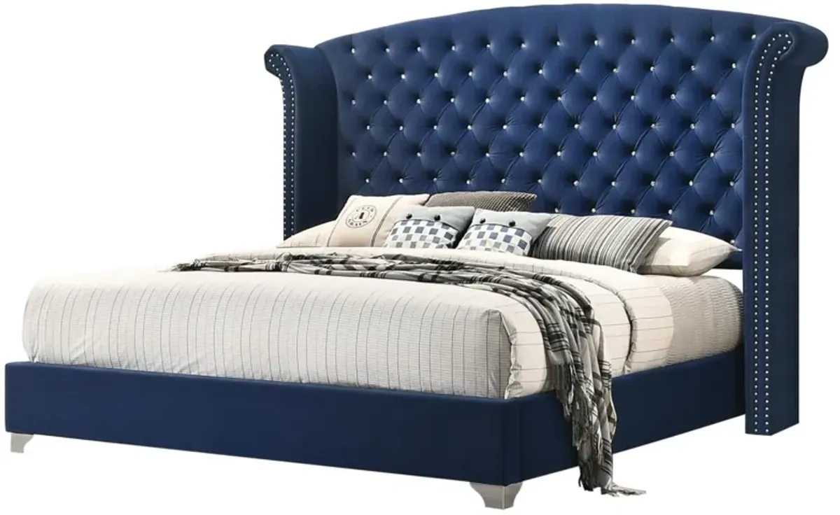 Coaster Melody Upholstered King Wingback Bed Pacific Blue