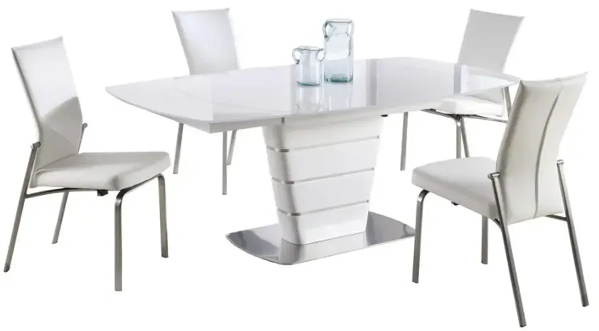 Chintaly Charlotte Contemporary Dining Set with White Glass Table & 4 Motion-Back Chairs