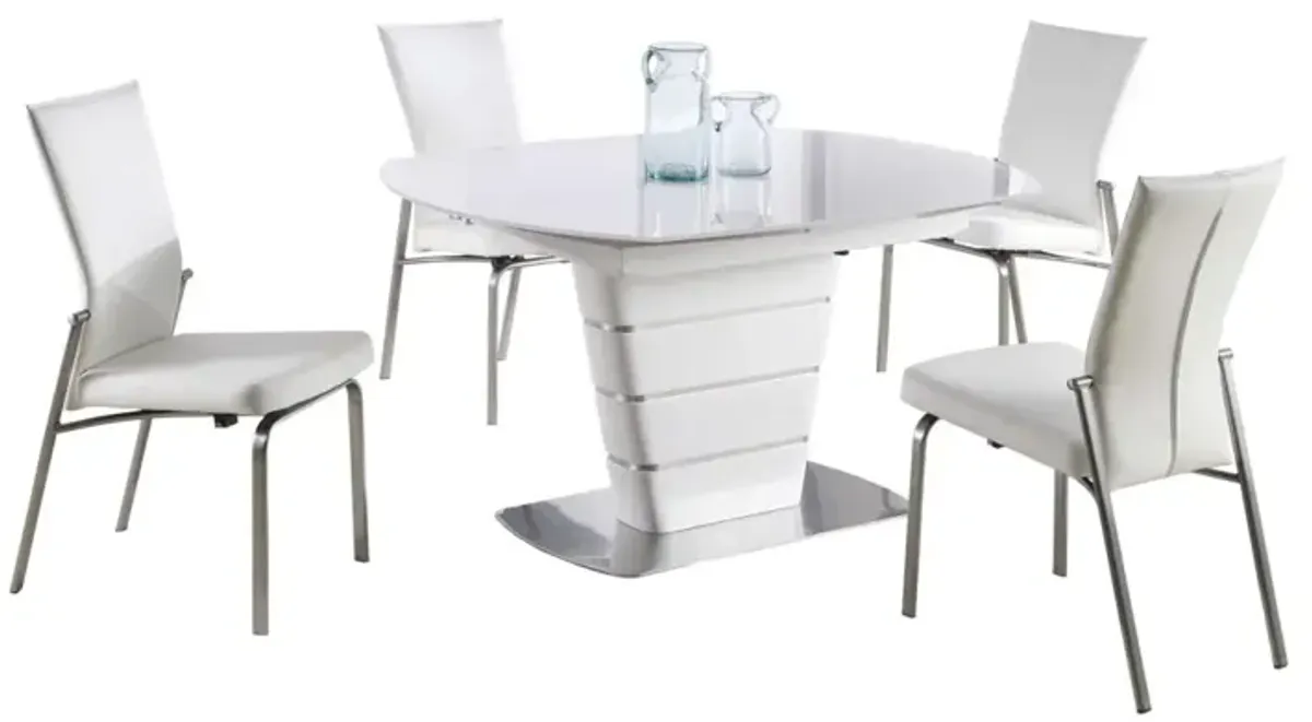 Chintaly Charlotte Contemporary Dining Set with White Glass Table & 4 Motion-Back Chairs