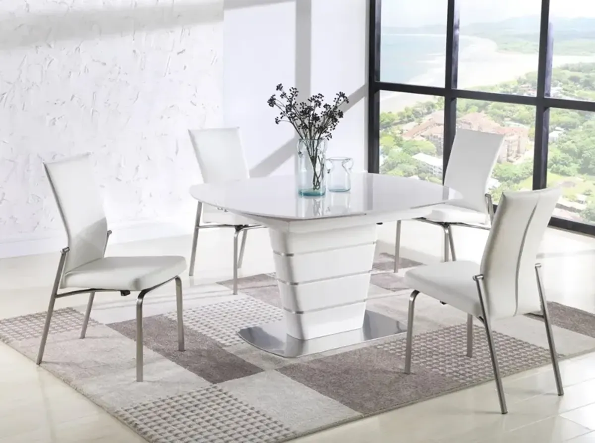 Chintaly Charlotte Contemporary Dining Set with White Glass Table & 4 Motion-Back Chairs