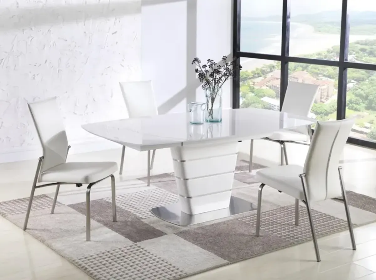 Chintaly Charlotte Contemporary Dining Set with White Glass Table & 4 Motion-Back Chairs