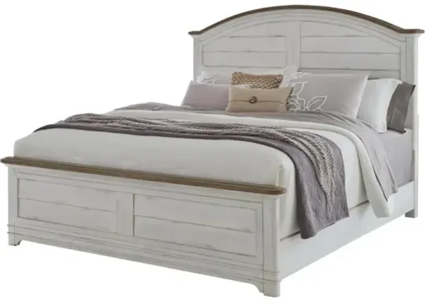 American Woodcrafters Meadowbrook Queen Panel Whitewash Headboard with Sand Tops