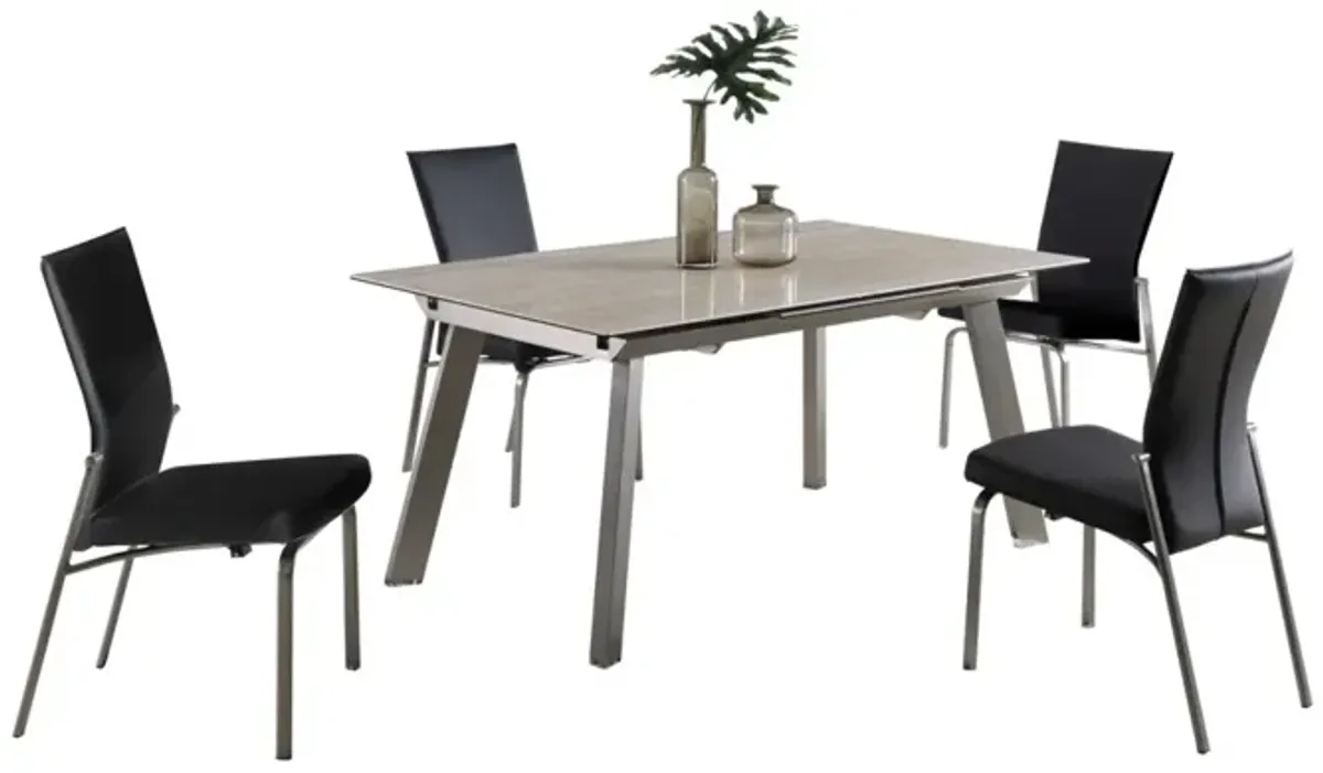 Chintaly Eleanor Black Contemporary Dining Set with Extendable Ceramic Top Table & Motion-Back Chairs