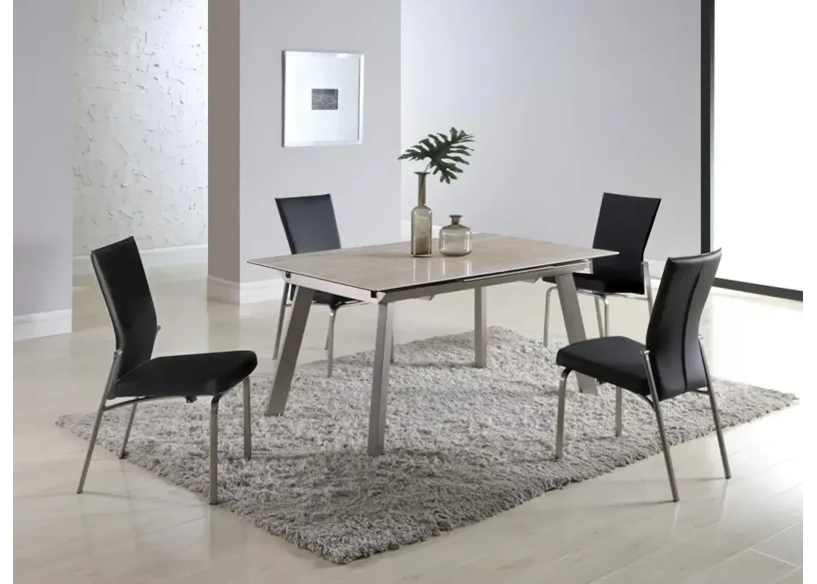 Chintaly Eleanor Black Contemporary Dining Set with Extendable Ceramic Top Table & Motion-Back Chairs