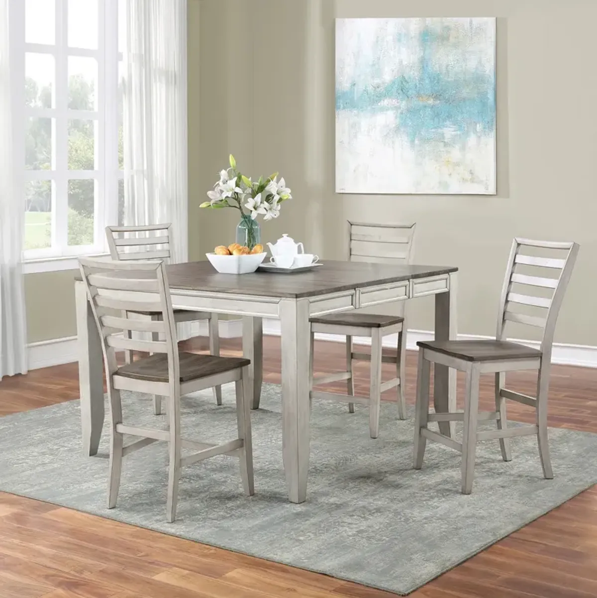 Steve Silver Abacus 5-Piece Two-Tone Smoky Alabaster & Putty Counter-Height Table & 4 Chairs Set