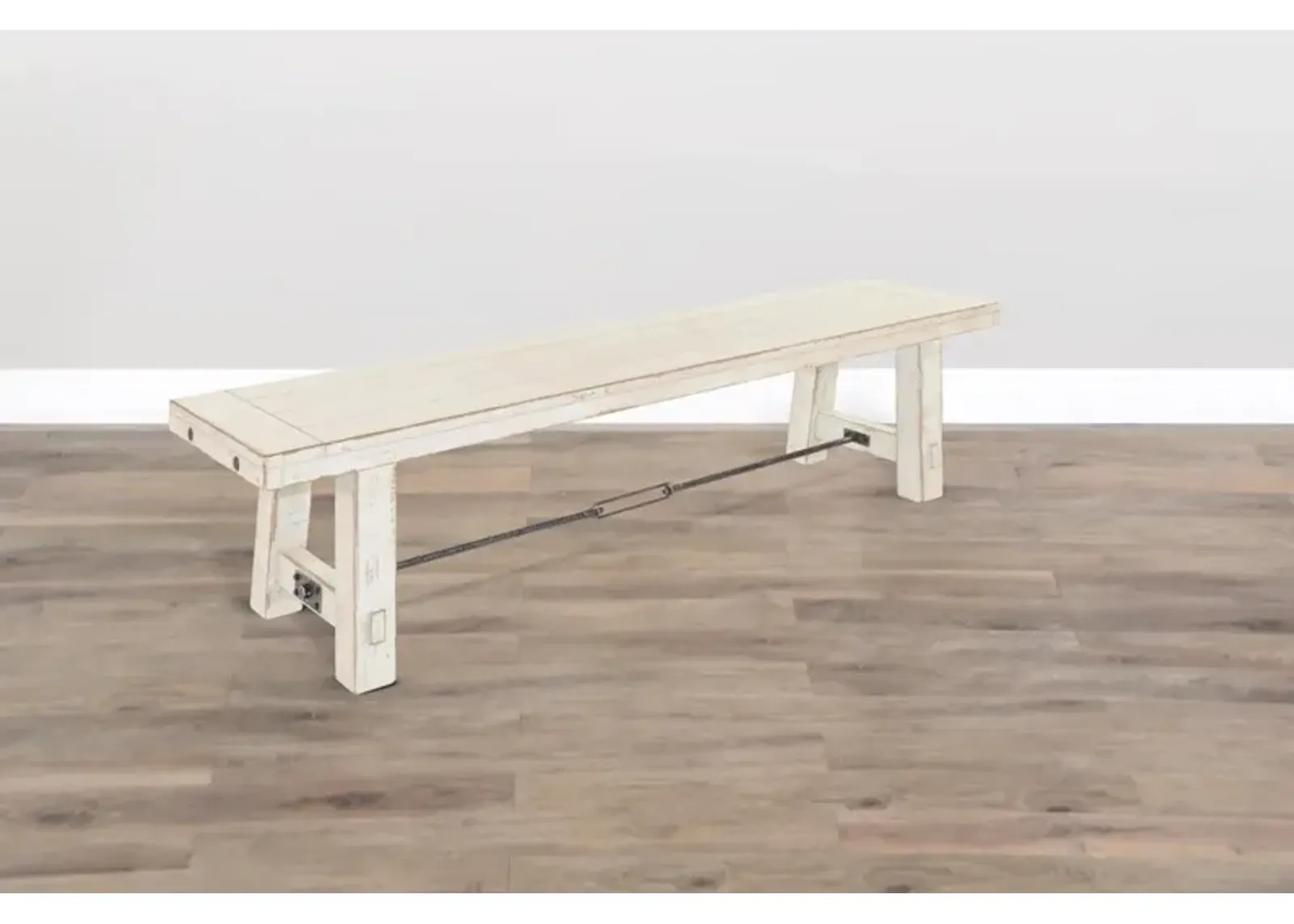 Sunny Designs Marina White Sand 64 Inch Bench with Turnbuckle Wood Seat