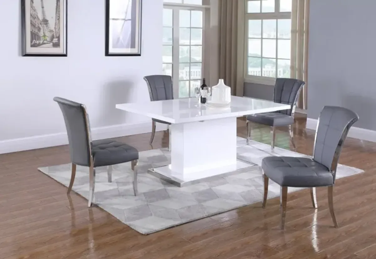 Chintaly Krista Grey Modern Dining Set with Extendable White Table & Gray Chairs