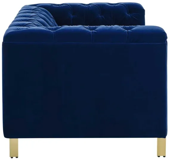 CHARLENE BLUE VELVET BUTTON TUFTED ROLLED ARM CHESTERFIELD LOVESEAT