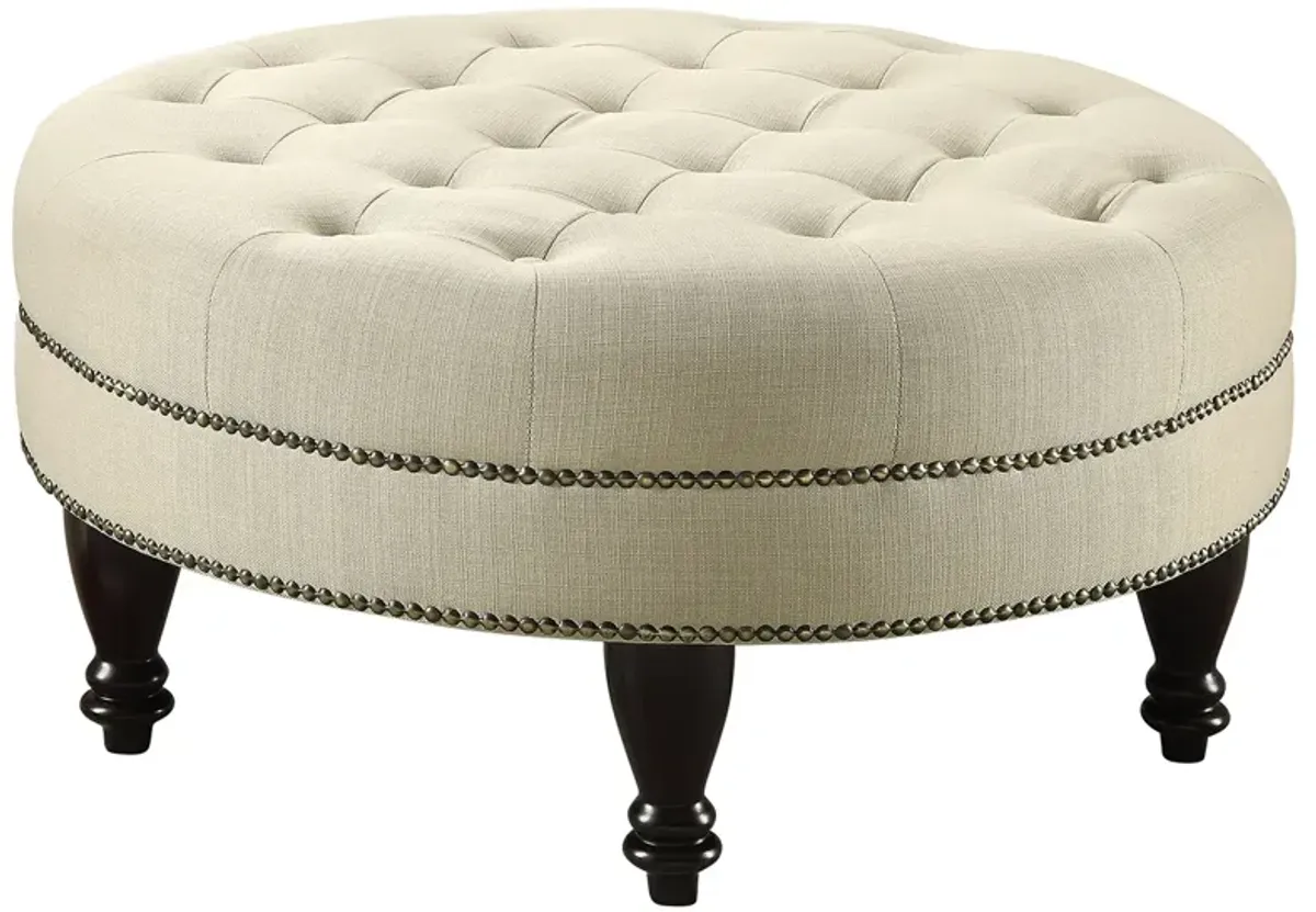 Coaster Elchin Round Upholstered Tufted Ottoman Oatmeal