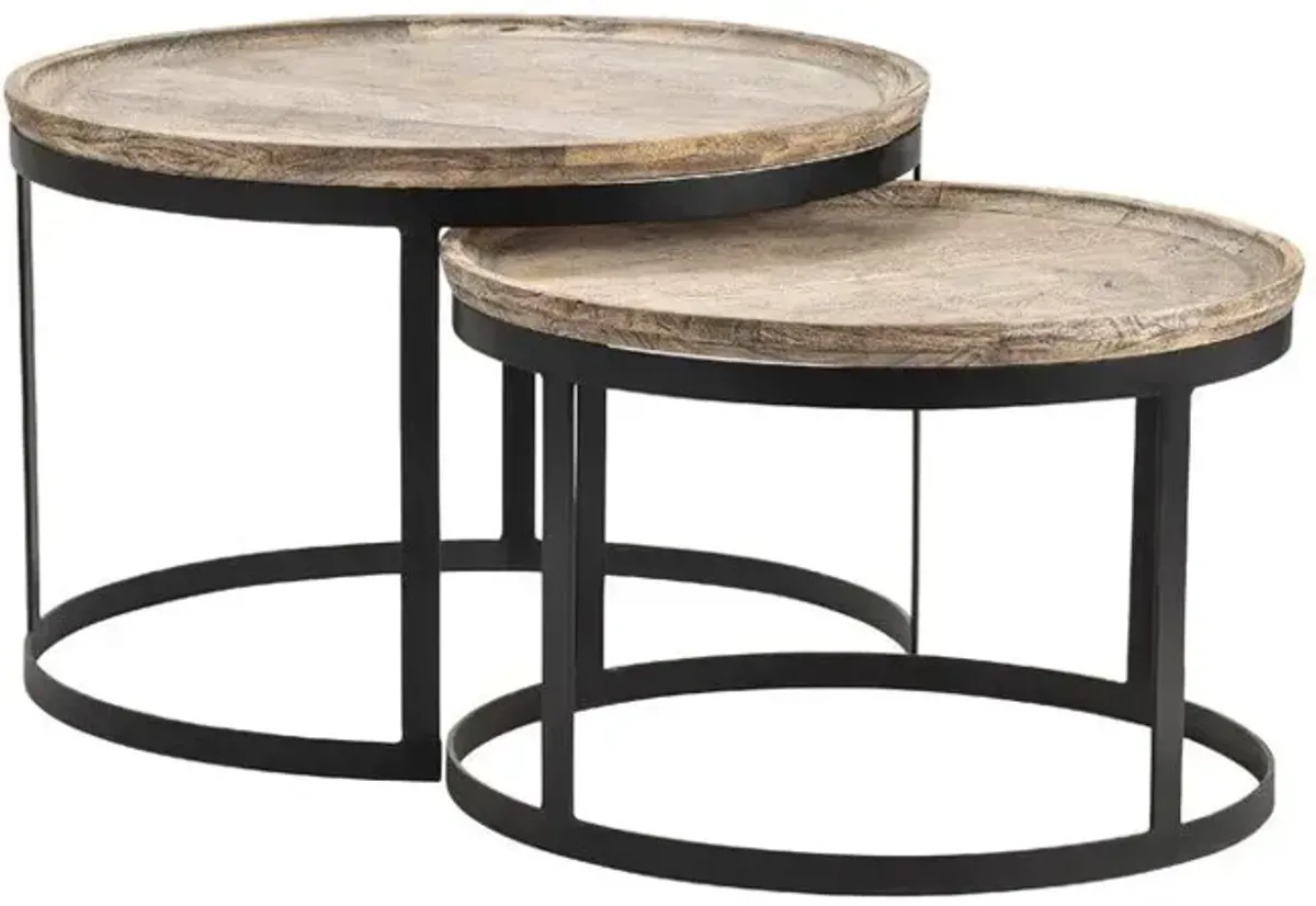 Crestview Bengal Manor Set of 2 Mango Wood & Metal Round Cocktail Tables