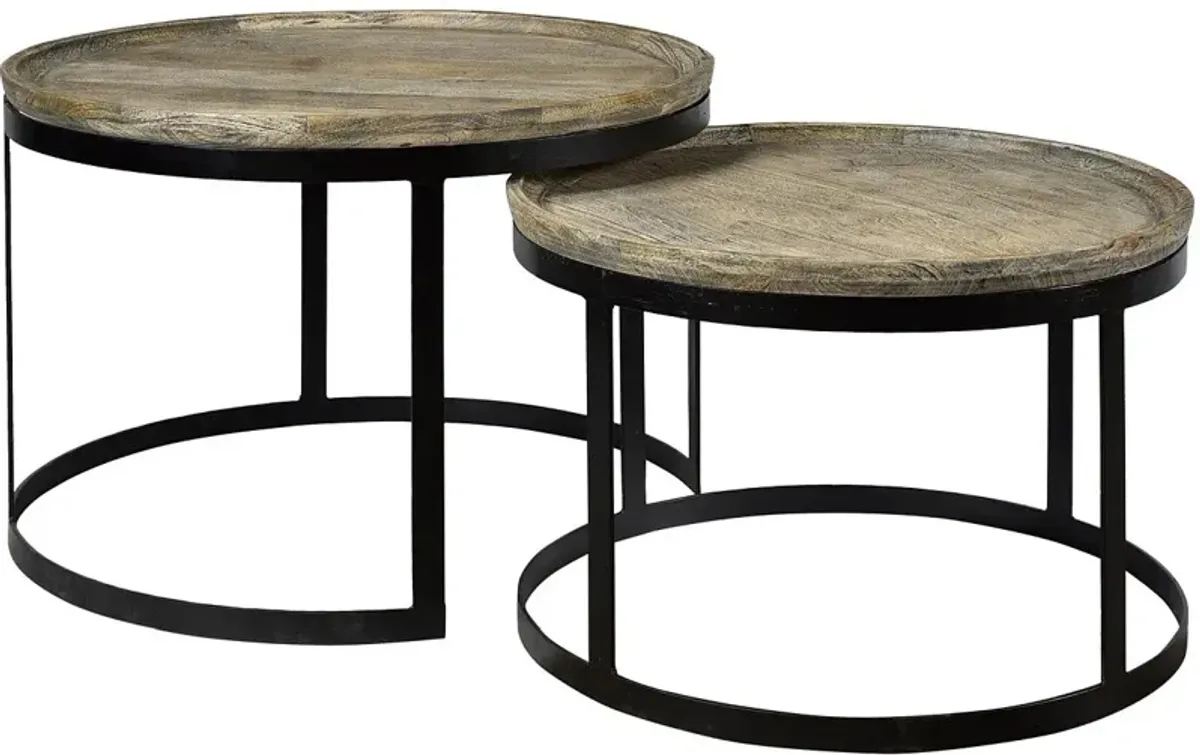 Crestview Bengal Manor Set of 2 Mango Wood & Metal Round Cocktail Tables