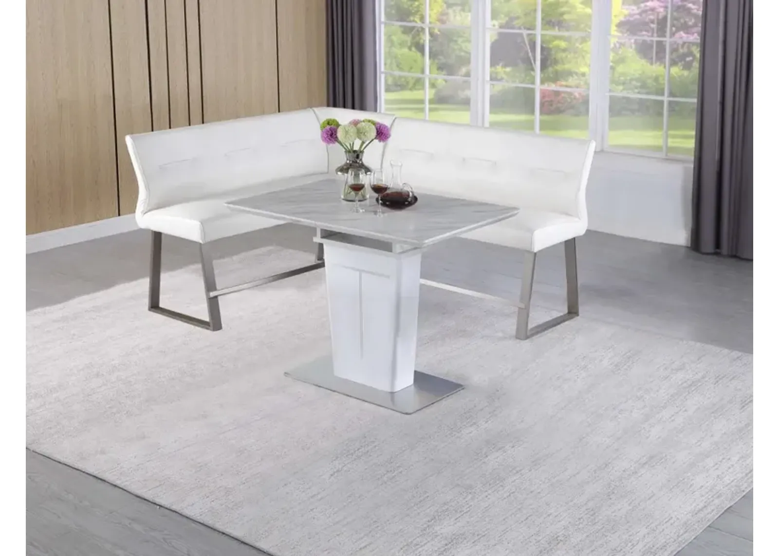 GWEN CONTEMPORARY DINING COUNTER SET WITH EXTENDABLE TABLE & REVERSIBLE NOOK