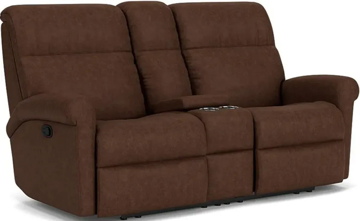 Flexsteel Davis Molasses Reclining Loveseat with Console