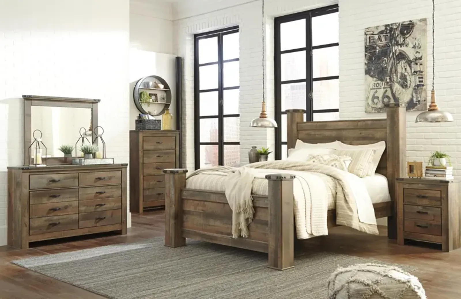 Ashley Trinell Brown Queen Poster Bed