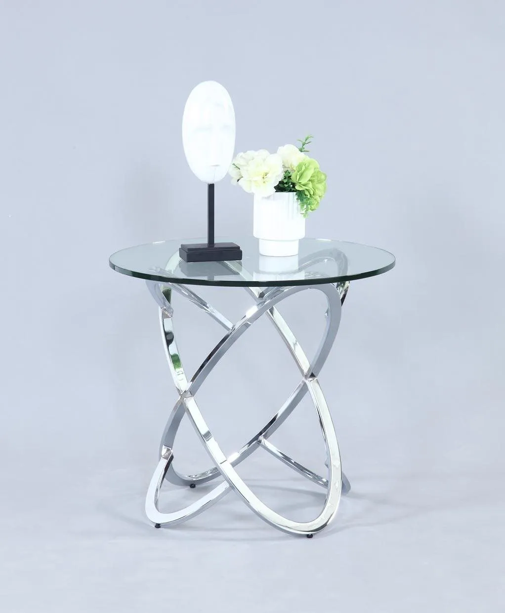 CONTEMPORARY 24 INCH ROUND GLASS LAMP SIDE TABLE WITH MULTI RING BASE