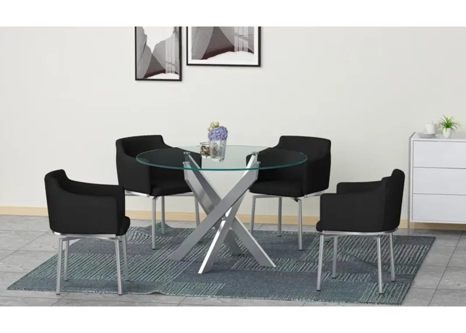 Chintaly Dusty Contemporary Dining Table with Clear Round Glass Top