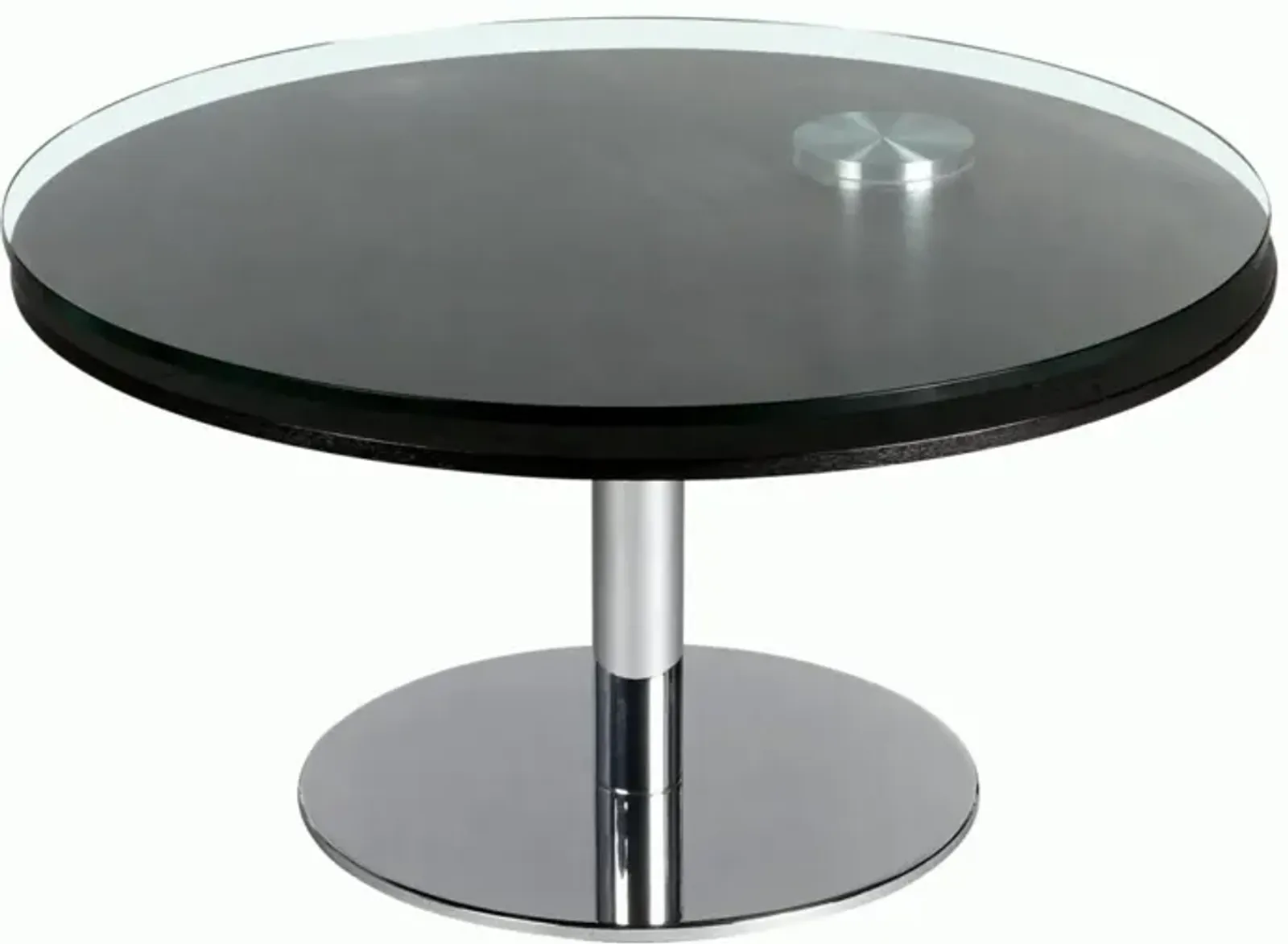 Chintaly Contemporary Dual Round Top Motion Cocktail Table with Glass & Solid Wood Top