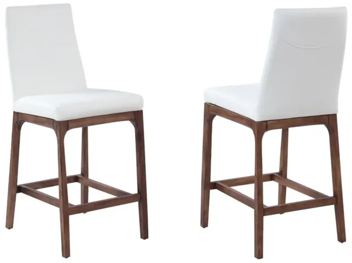 Chintaly Rosario White/Walnut Modern Counter Stool with Solid Wood Base